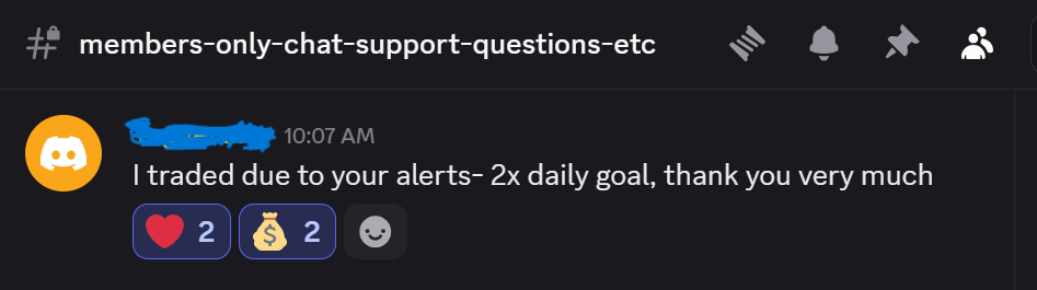Cropped Discord testimonial screenshot with member name blurred